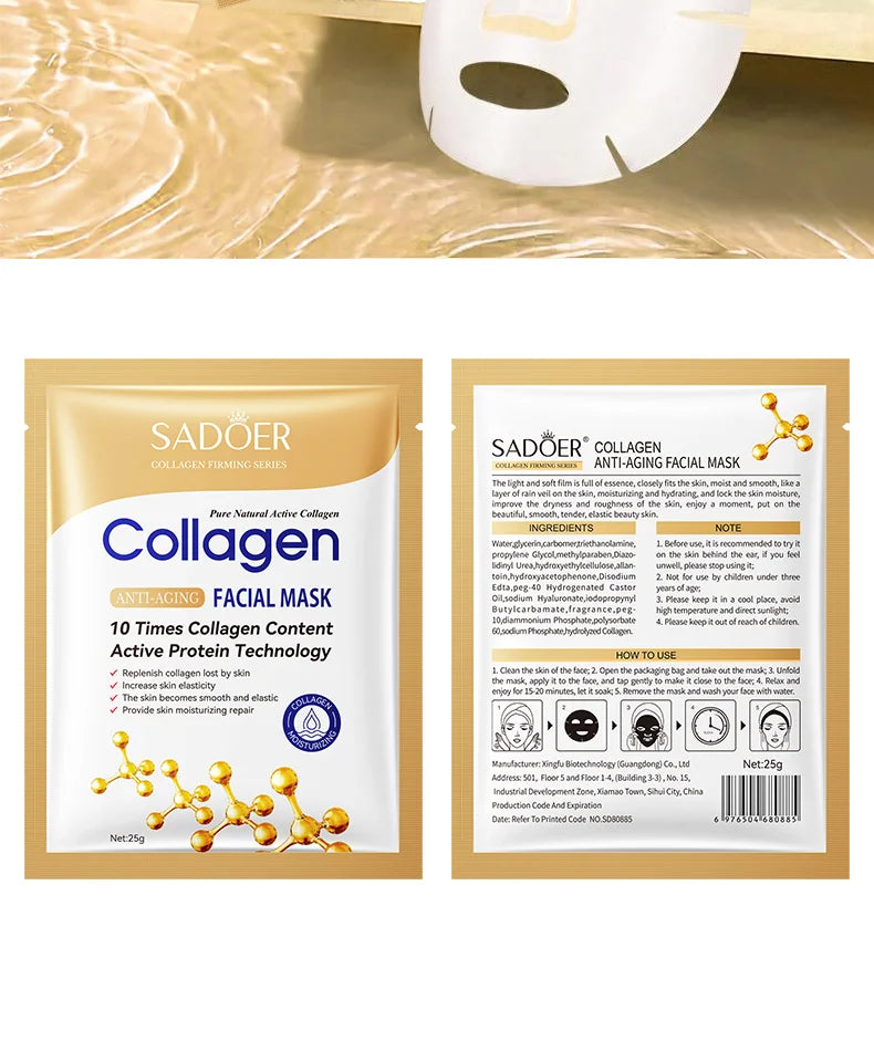 Masque Visage Collagène 10 pcs – Anti‑Rides, Éclat & Fermeté Coréens