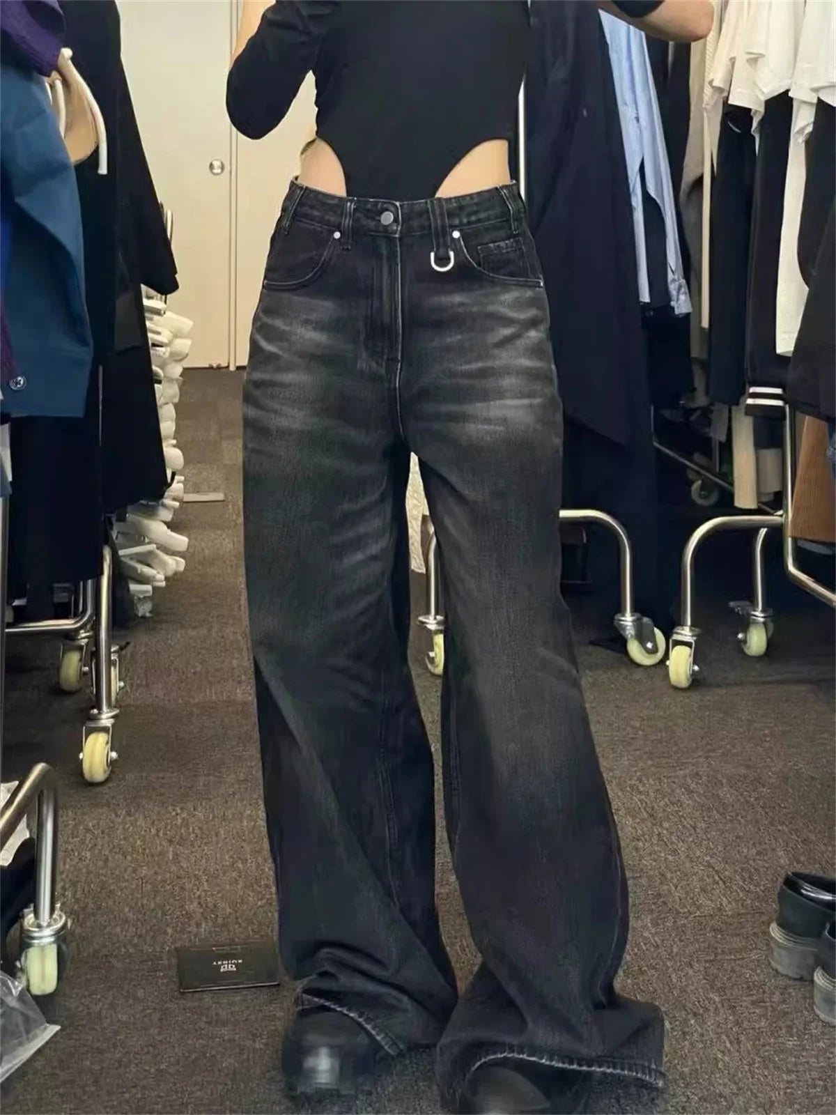 Jean Large Vintage Noir – Taille Haute & Style Streetwear