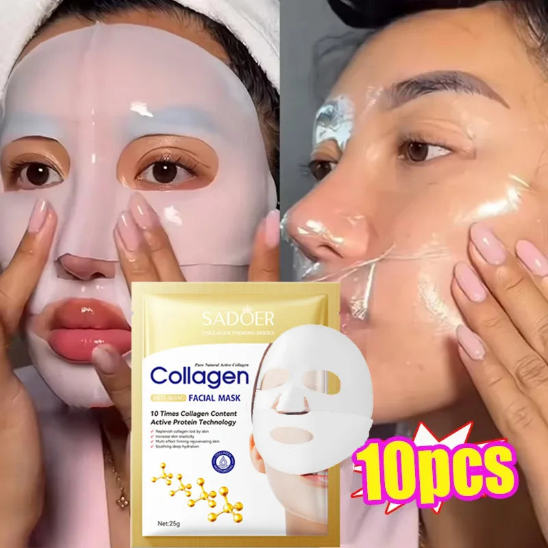 Masque Visage Collagène 10 pcs – Anti‑Rides, Éclat & Fermeté Coréens