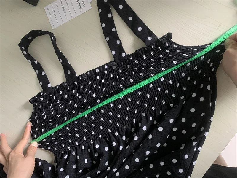 Robe Longue à Pois – Col Carré Élégant & Sans Manches, Été Féminin