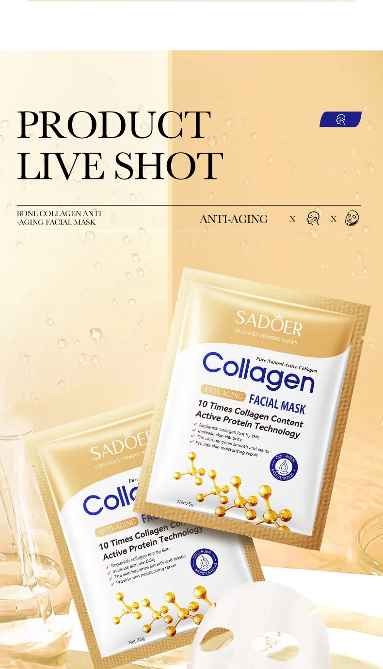 Masque Visage Collagène 10 pcs – Anti‑Rides, Éclat & Fermeté Coréens