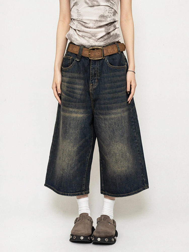Short en Jean Noir Taille Haute – Style Vintage Décontracté Y2K