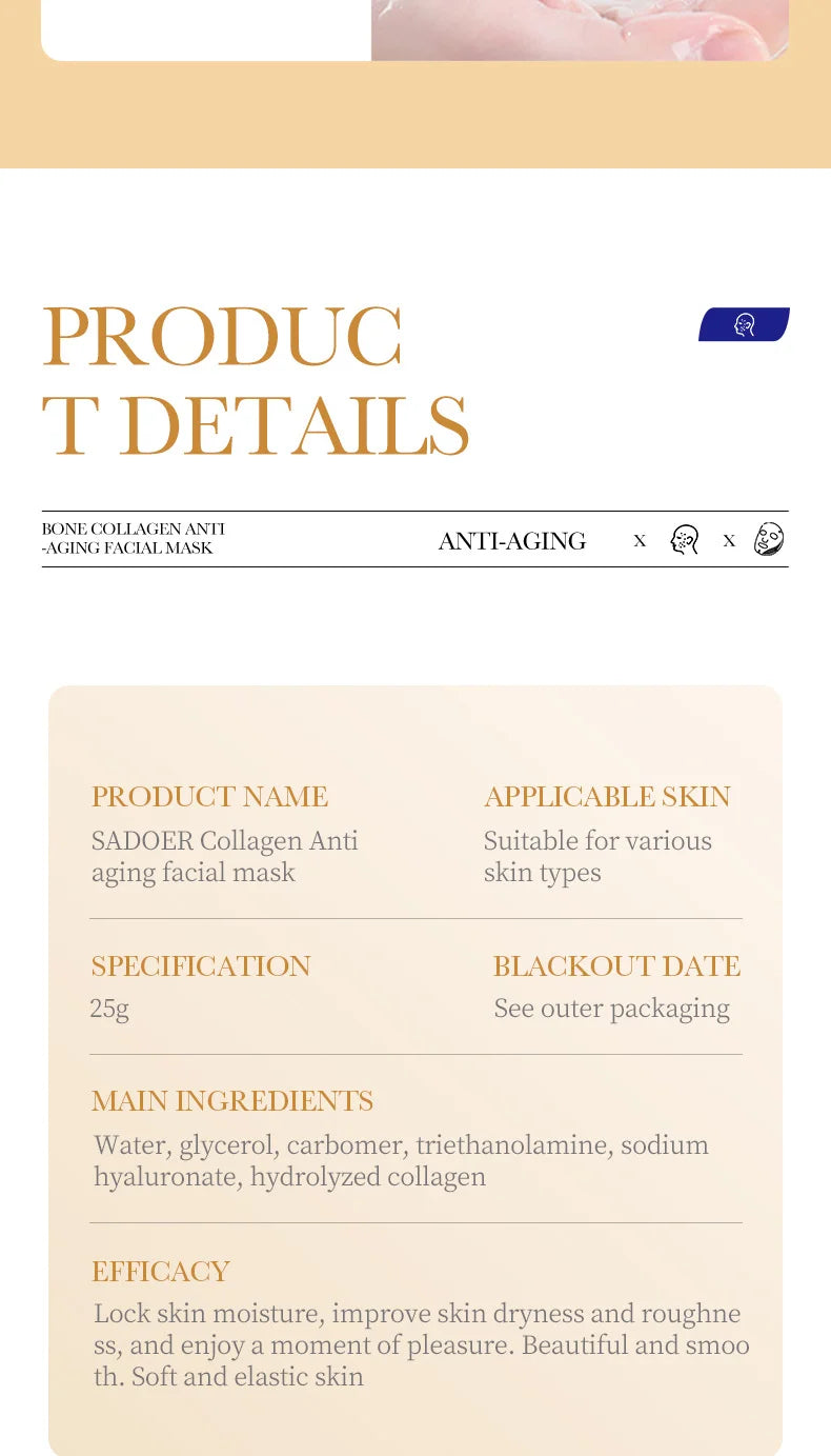 Masque Visage Collagène 10 pcs – Anti‑Rides, Éclat & Fermeté Coréens