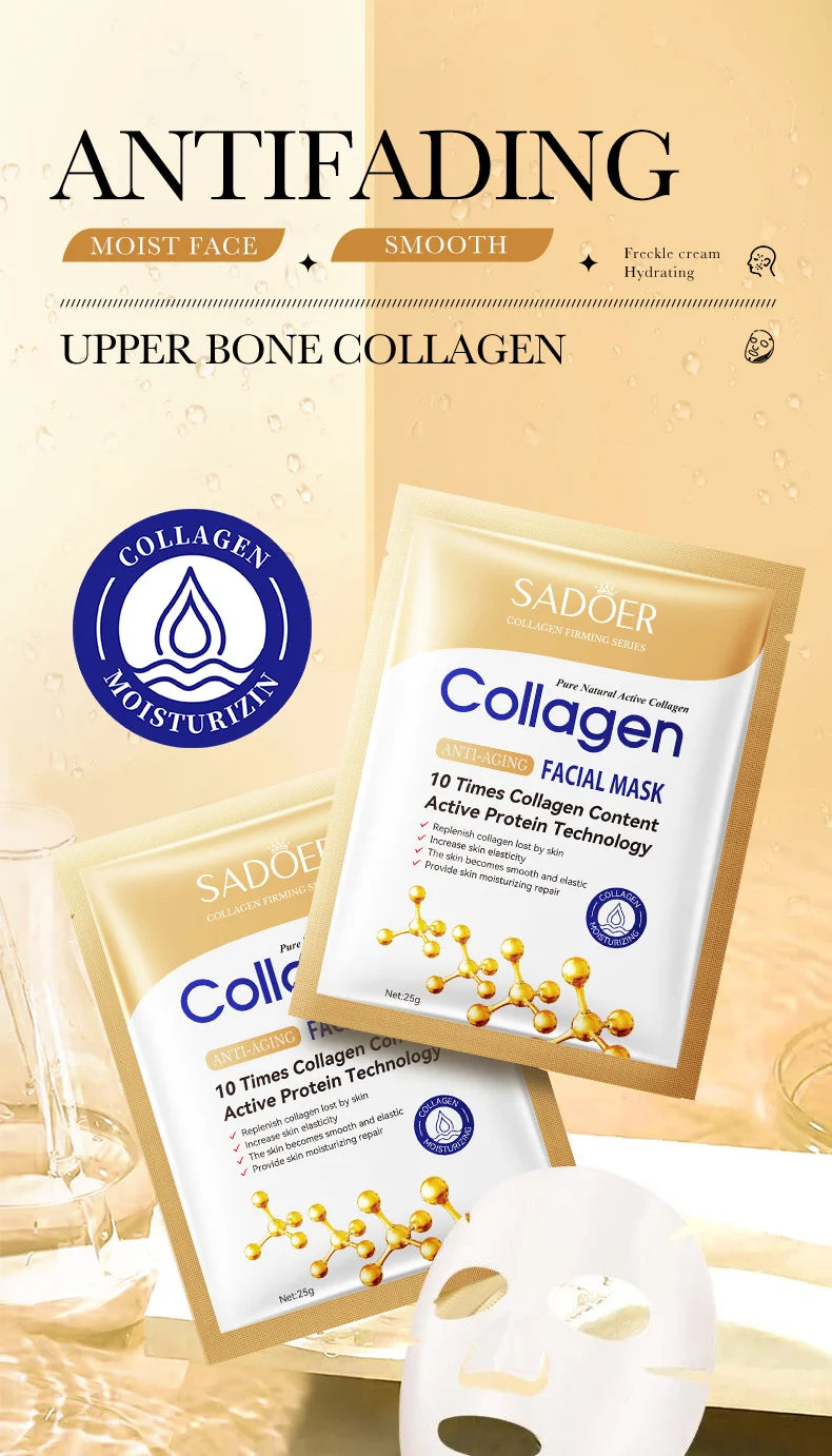 Masque Visage Collagène 10 pcs – Anti‑Rides, Éclat & Fermeté Coréens