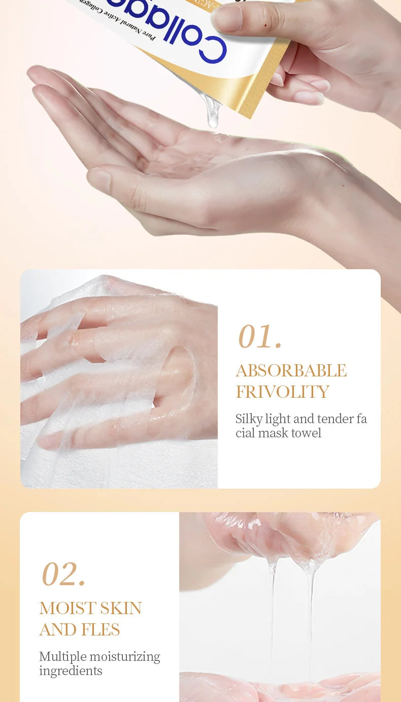 Masque Visage Collagène 10 pcs – Anti‑Rides, Éclat & Fermeté Coréens