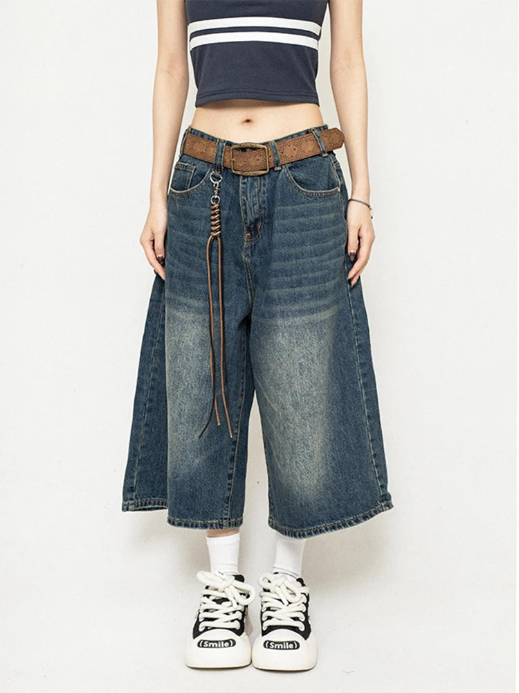 Short en Jean Noir Taille Haute – Style Vintage Décontracté Y2K