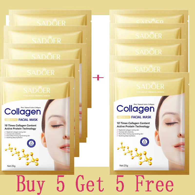 Masque Visage Collagène 10 pcs – Anti‑Rides, Éclat & Fermeté Coréens