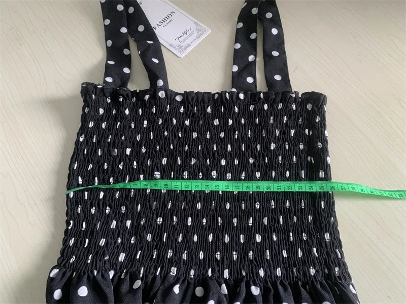 Robe Longue à Pois – Col Carré Élégant & Sans Manches, Été Féminin