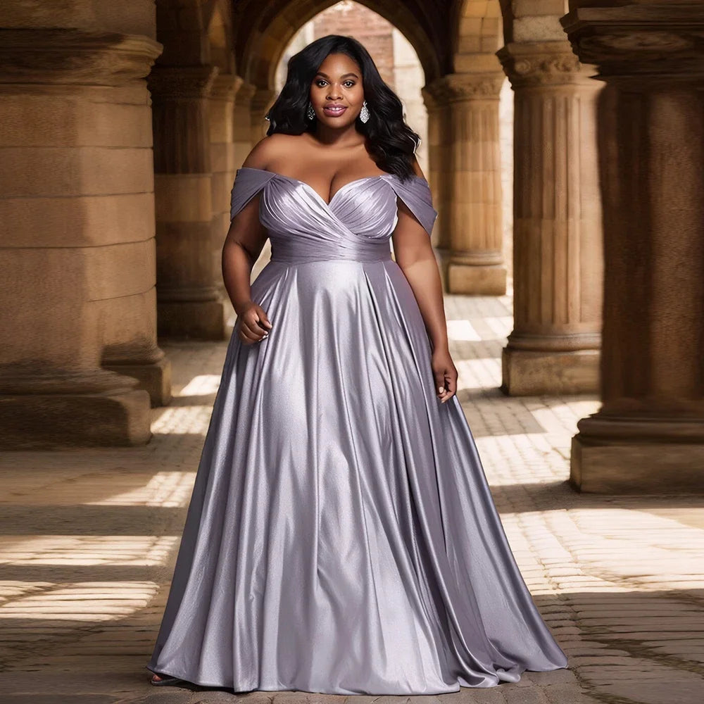 Robe Longue Satinée – Élégante & Sexy, Grande Taille, Épaules Dénudées