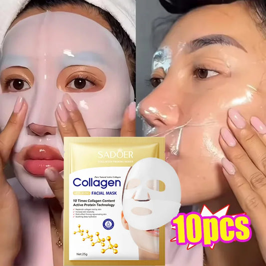 Masque Visage Collagène 10 pcs – Anti‑Rides, Éclat & Fermeté Coréens