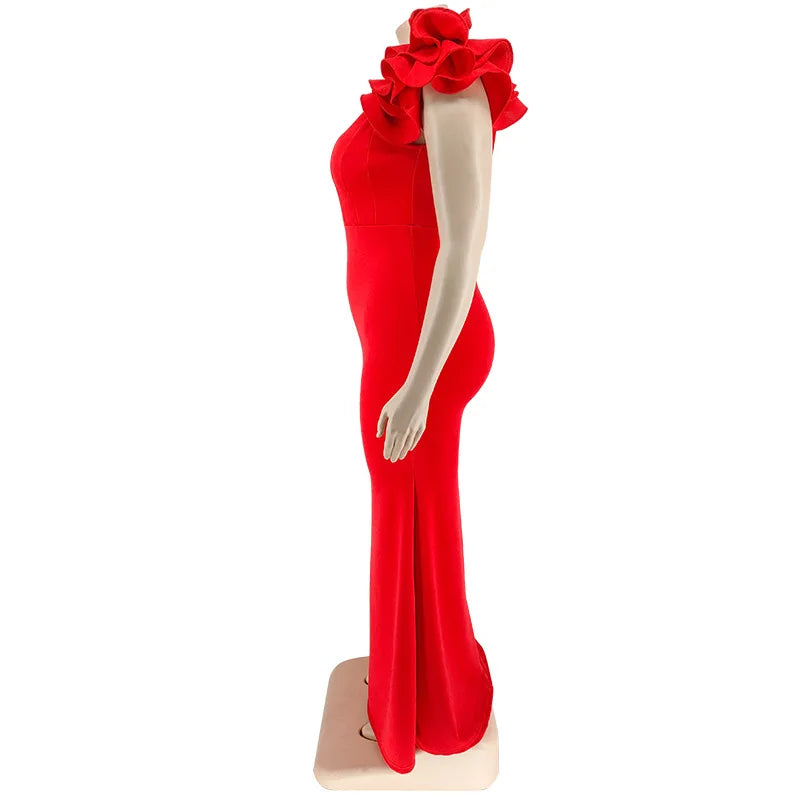 Robe Longue Élégante – Manches à Volants & Col en V, Invité de Mariage Été
