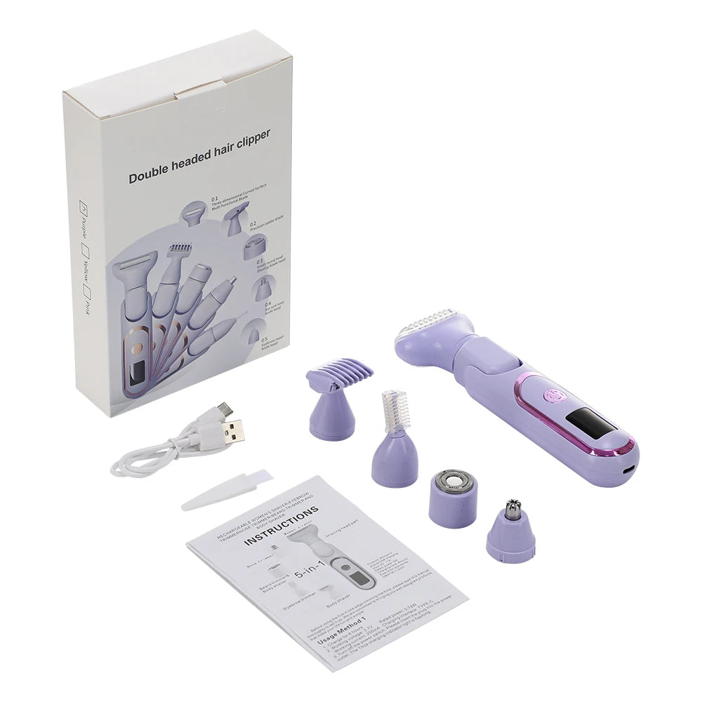 Rasoir Électrique 5 en 1 Femme – Épilateur Rechargeable et Indolore