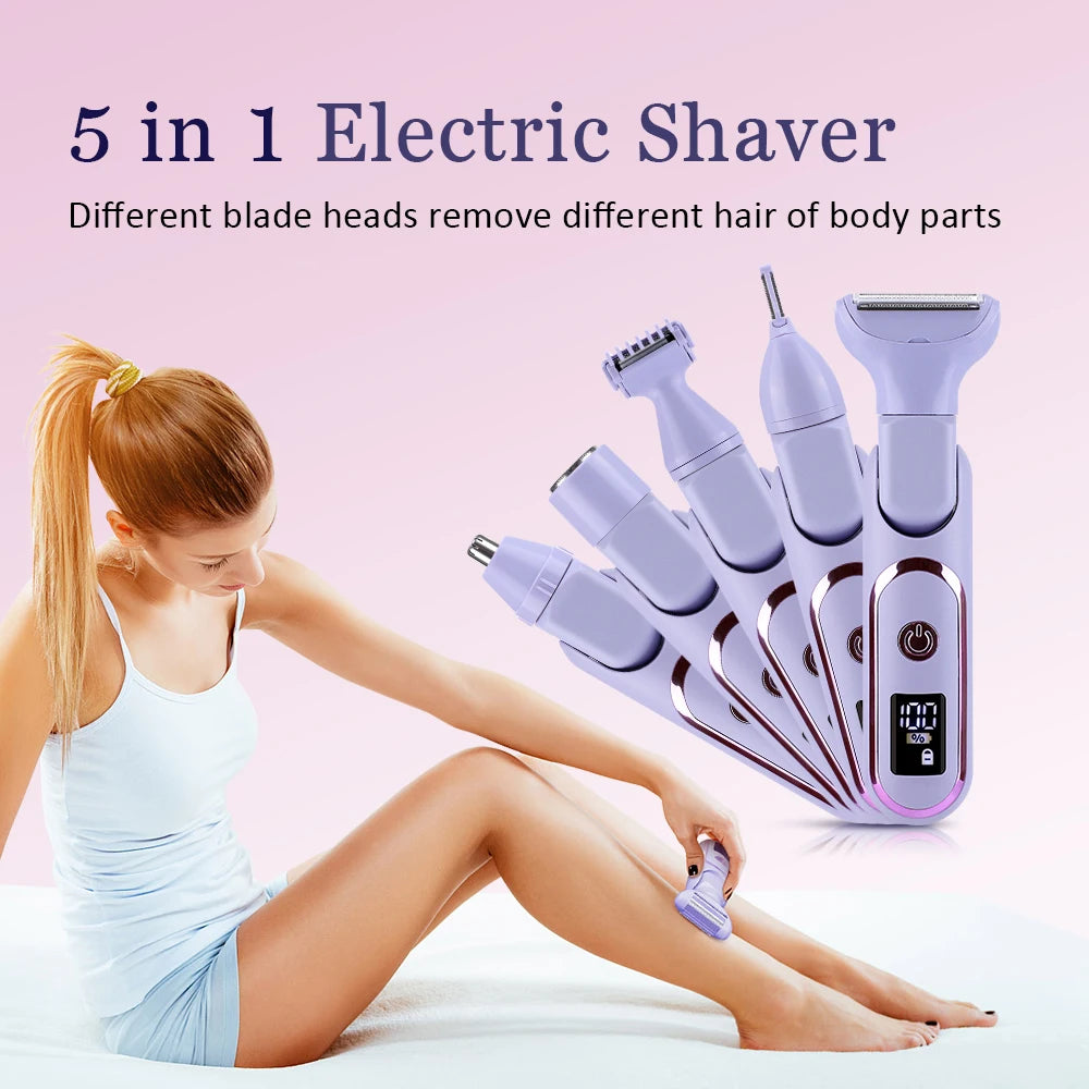 Rasoir Électrique 5 en 1 Femme – Épilateur Rechargeable et Indolore