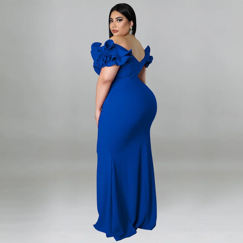 Robe Longue Élégante – Manches à Volants & Col en V, Invité de Mariage Été