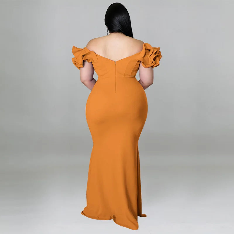 Robe Longue Élégante – Manches à Volants & Col en V, Invité de Mariage Été