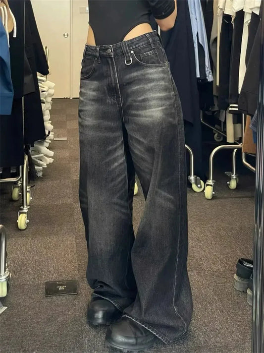 Jean Large Vintage Noir – Taille Haute & Style Streetwear