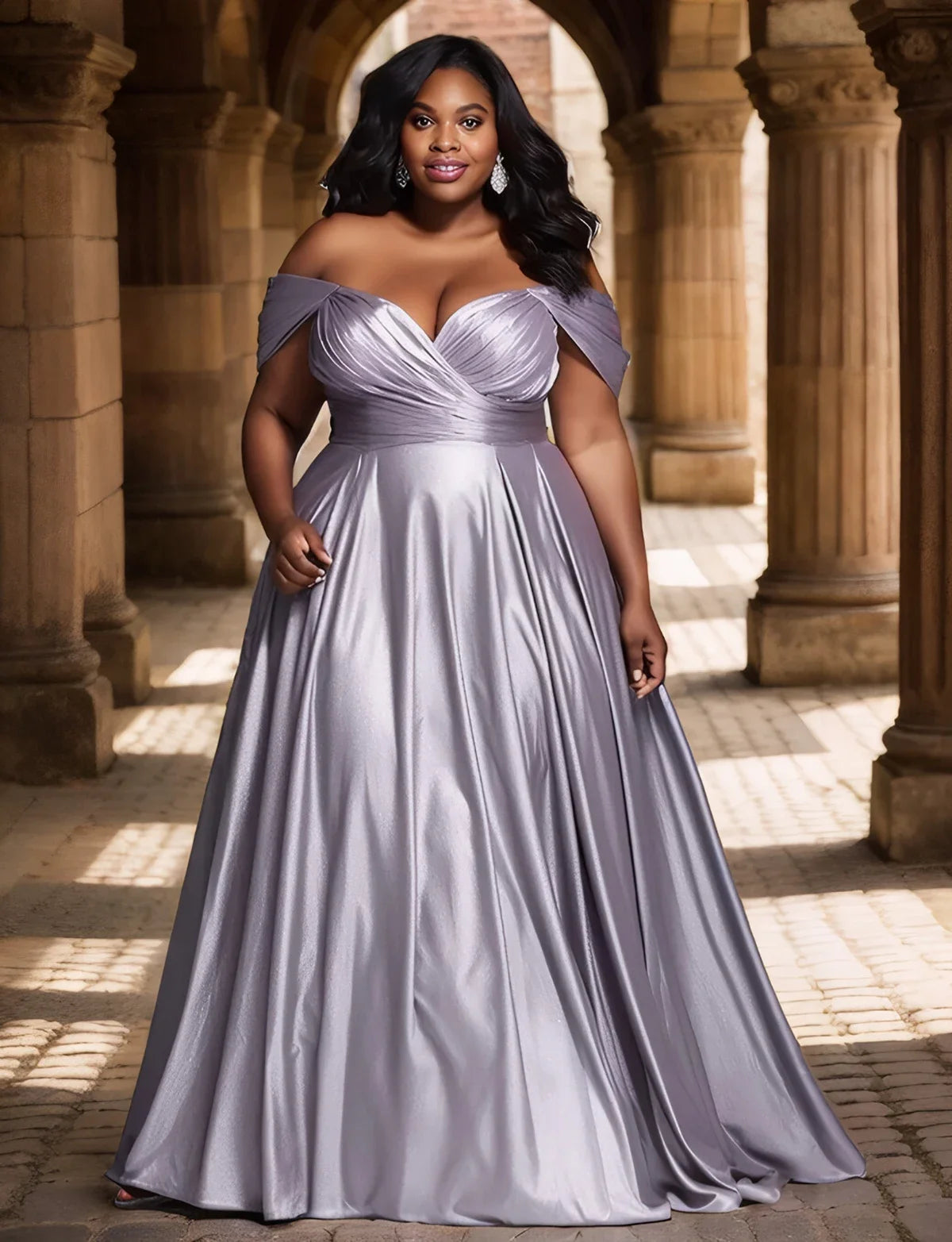 Robe Longue Satinée – Élégante & Sexy, Grande Taille, Épaules Dénudées
