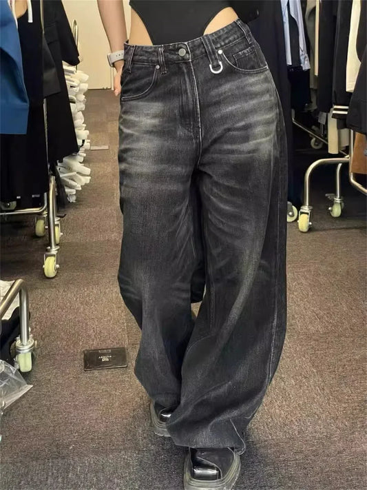 Jean Large Vintage Noir – Taille Haute & Style Streetwear
