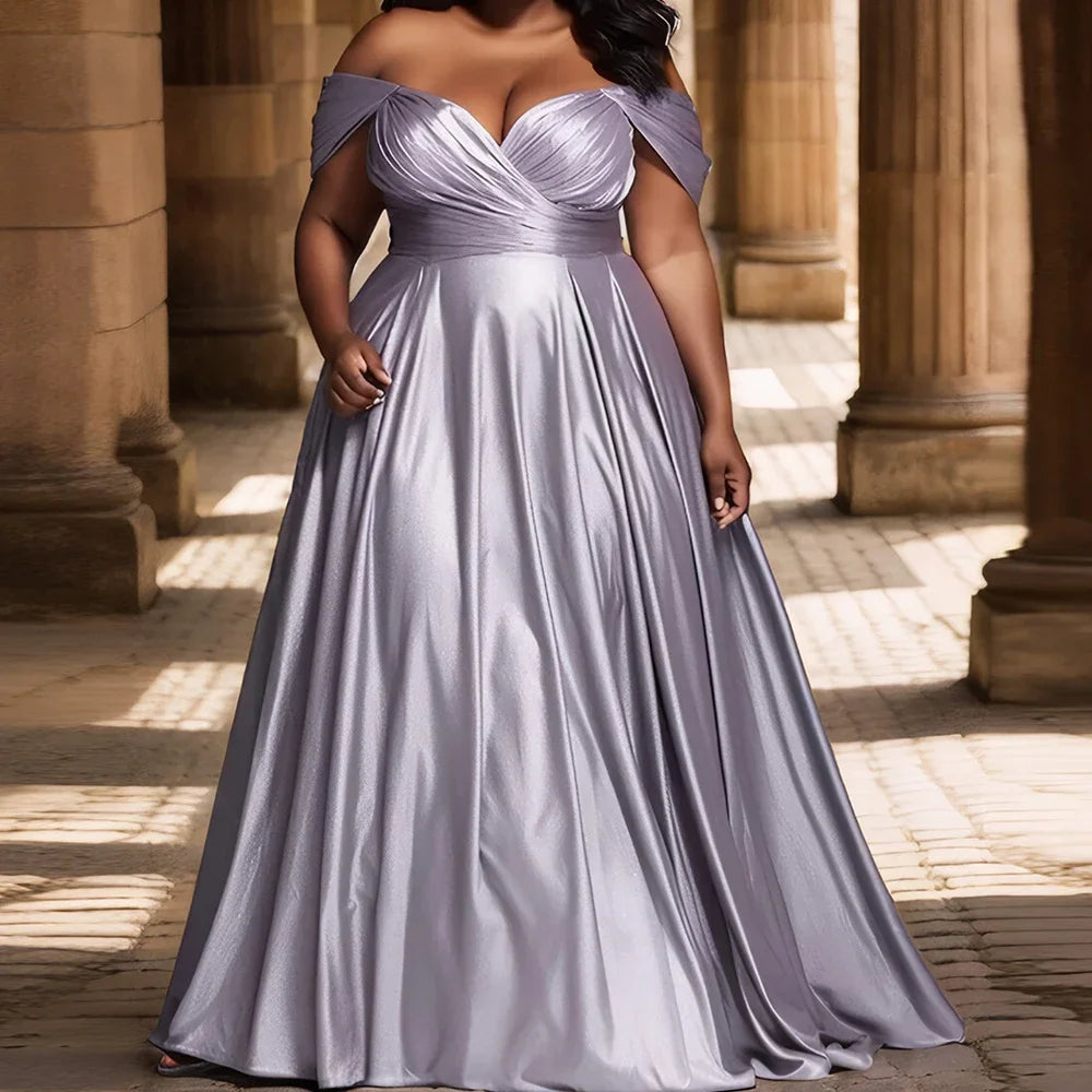 Robe Longue Satinée – Élégante & Sexy, Grande Taille, Épaules Dénudées