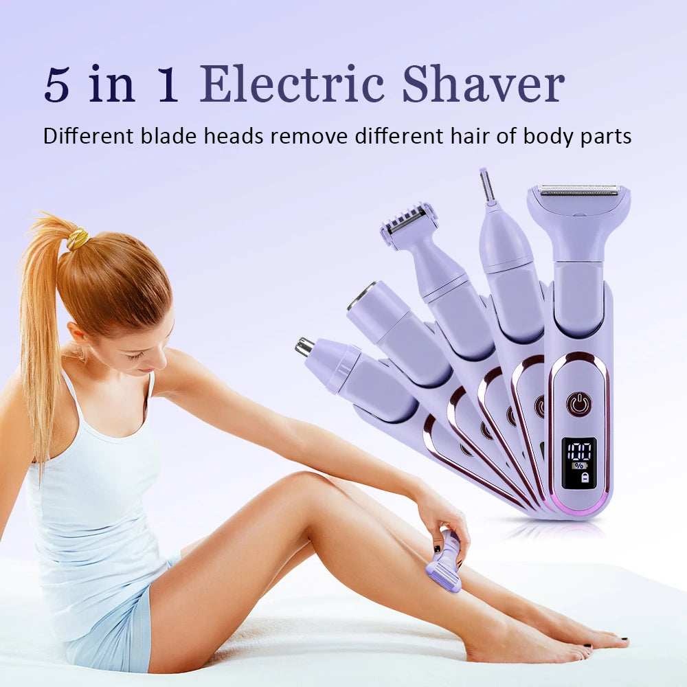 Rasoir Électrique 5 en 1 Femme – Épilateur Rechargeable et Indolore